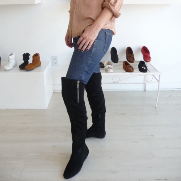 Sam Edelman Black Suede Leather Upper S-James Over The Knee Flat Boots size 8.5 - Picture 1 of 16